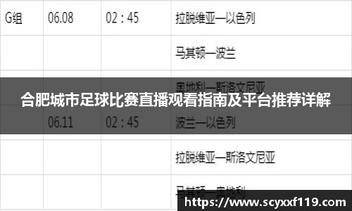 合肥城市足球比赛直播观看指南及平台推荐详解